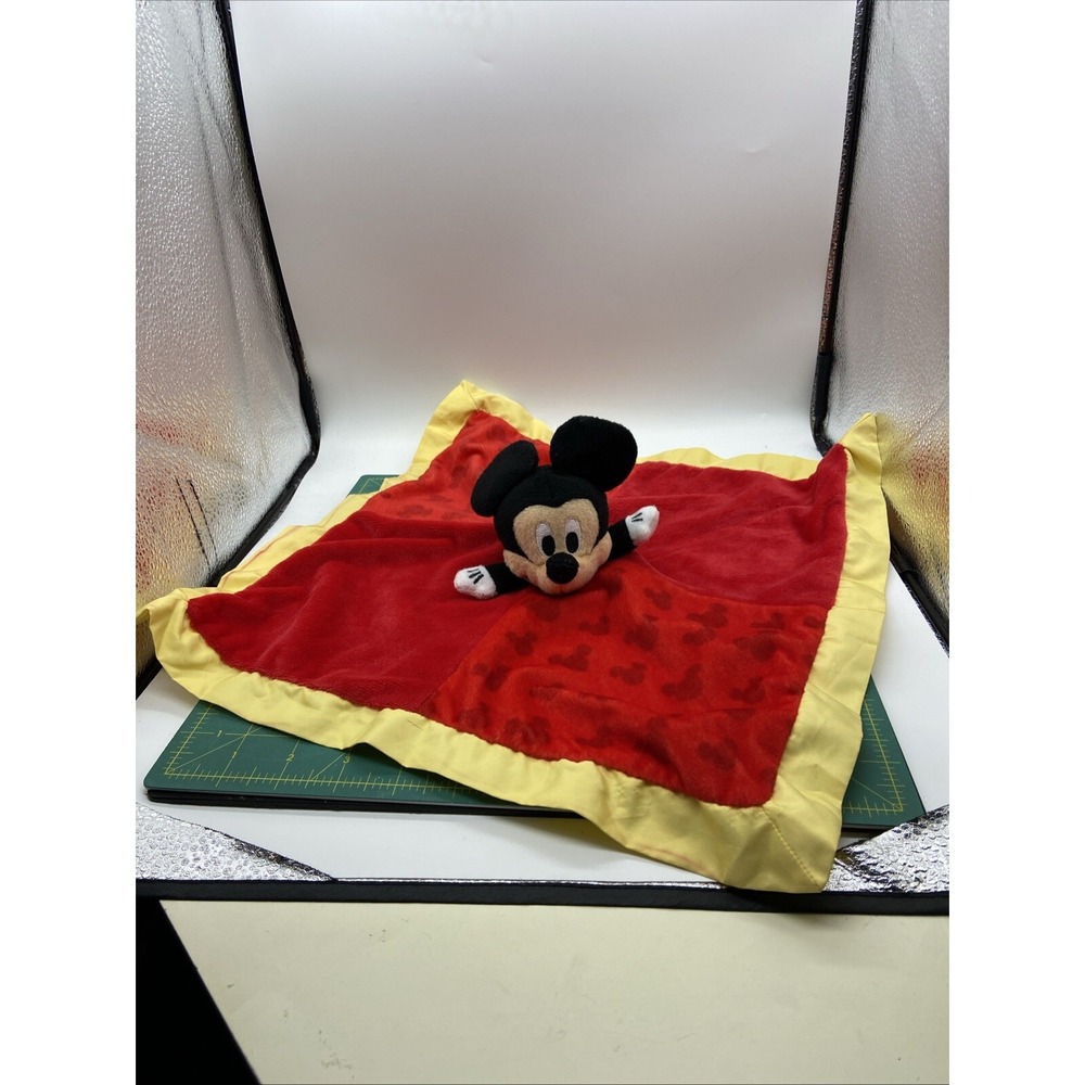 Disney Baby Red Yellow Trim Crinkle Mickey Mouse Plush Security Blanket Lovey